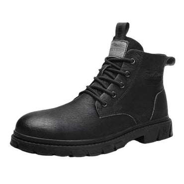 High-Top Men’s Black Leather Martin Boots – Breathable Lace-Up Casual Shoes