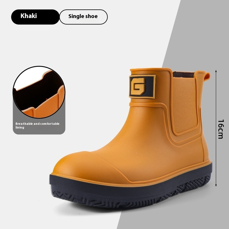 Men’s Waterproof Non-Slip Platform Shoes – Fleece-Lined Casual Rain Boots