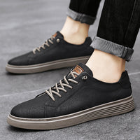 Low-Top Men’s Cowhide Leather Casual Sneakers – Breathable Board Shoes with Rubber Sole | Stylish Shoes
