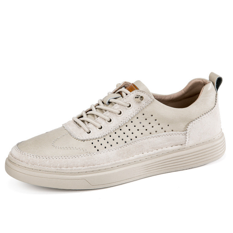 Summer Men’s Leather Perforated Sneakers – Breathable Sports & Casual Shoes for All-Day Comfort