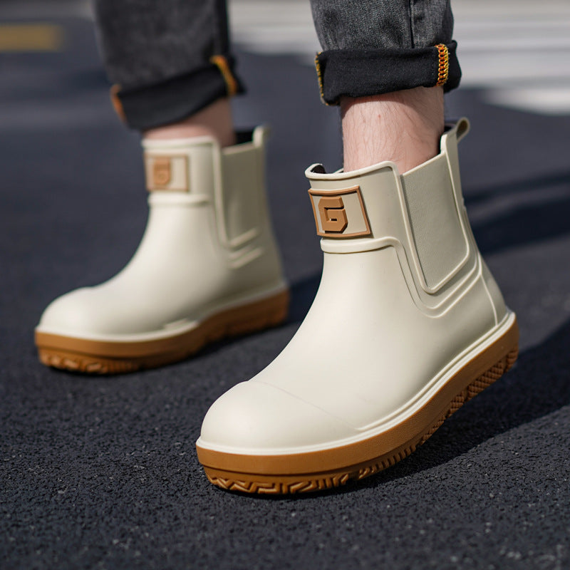 Men’s Waterproof Non-Slip Platform Shoes – Fleece-Lined Casual Rain Boots