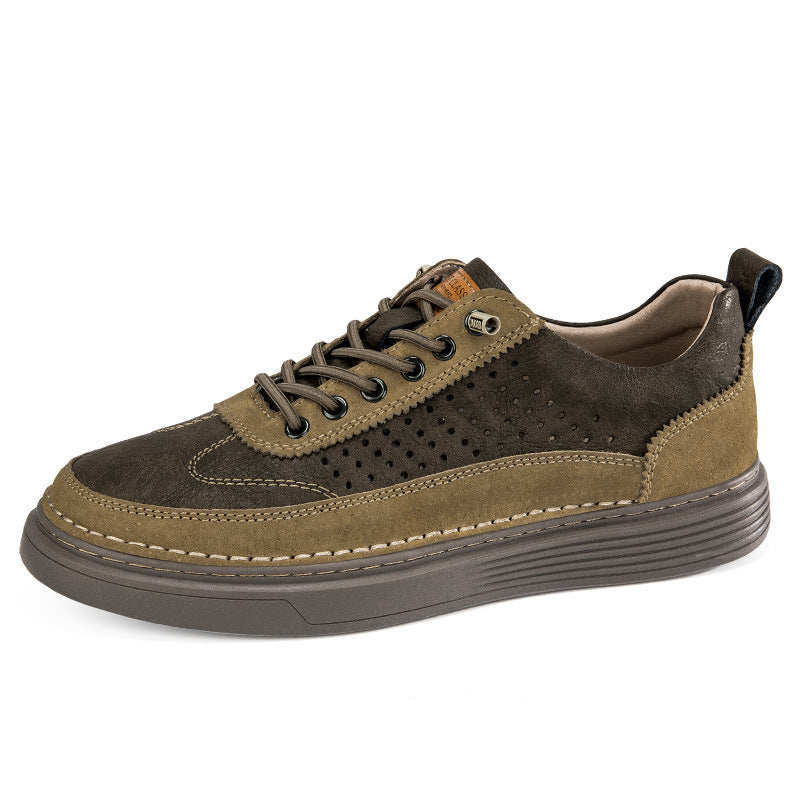 Summer Men’s Leather Perforated Sneakers – Breathable Sports & Casual Shoes for All-Day Comfort
