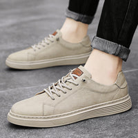 Low-Top Men’s Cowhide Leather Casual Sneakers – Breathable Board Shoes with Rubber Sole | Stylish Shoes