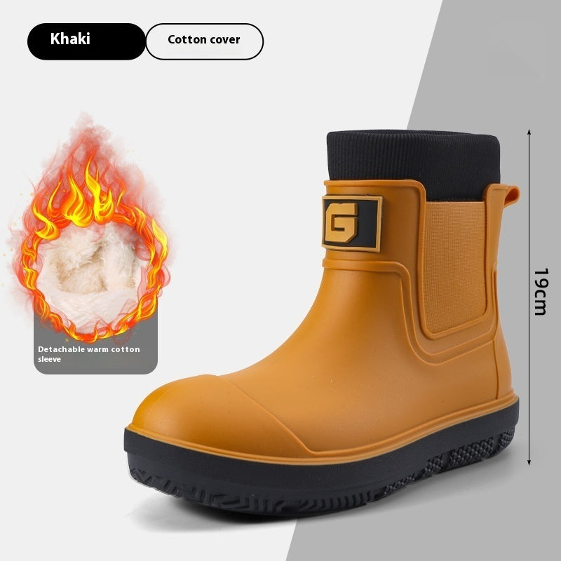 Men’s Waterproof Non-Slip Platform Shoes – Fleece-Lined Casual Rain Boots
