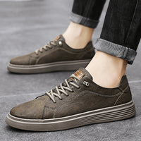 Low-Top Men’s Cowhide Leather Casual Sneakers – Breathable Board Shoes with Rubber Sole | Stylish Shoes